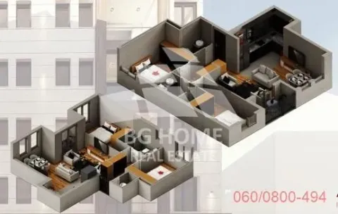 Three-dimensional floor plan of the apartment with furniture layout. - image 3