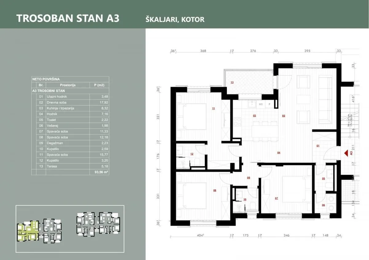 Prodaja, trosoban stan, 93m², Kotor, Crna Gora