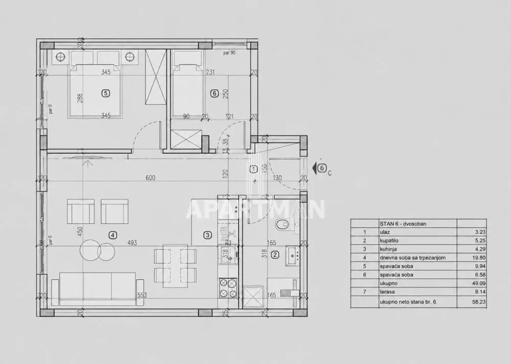 Sale, two bedroom apartment, 58m², Lekino Brdo, Voždovac Sve Podlokacije