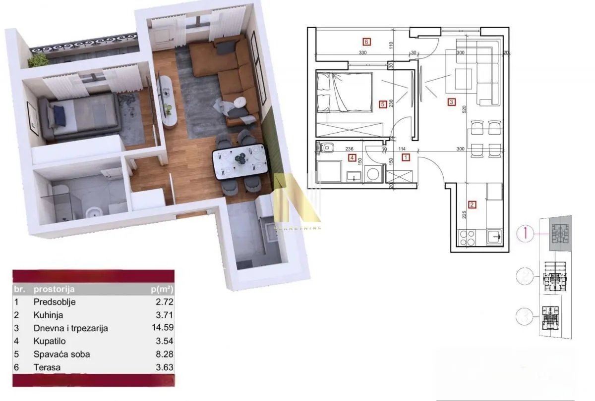 Sale, one bedroom apartment, 37m², Karagača, Petrovaradin