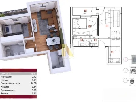 Sale, one bedroom apartment, 37m², Karagača, Petrovaradin
