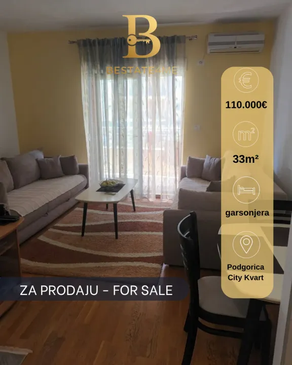 Sale, studio apartment, 33m², City Kvart, Podgorica