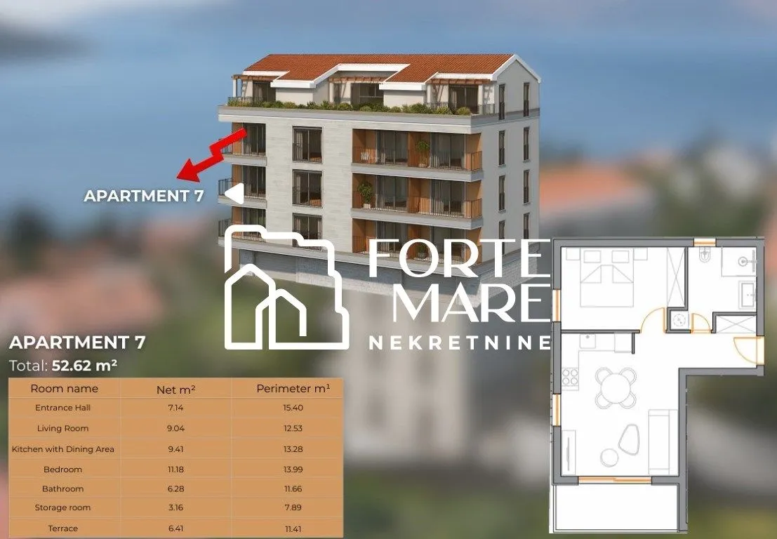 Prodaja, jednosoban stan, 53m², Kumbor, Herceg Novi