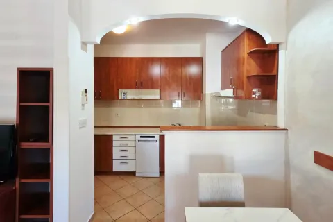 View of the kitchen with wooden cabinets and a white dishwasher. - image 11