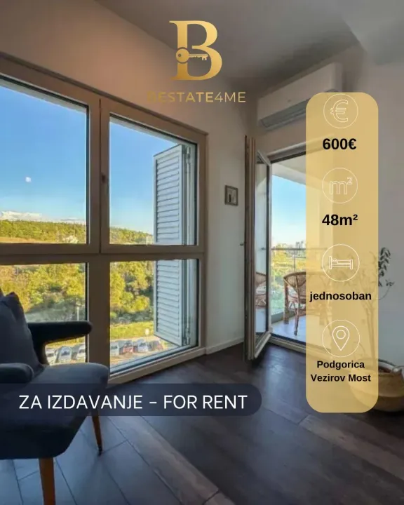 Rent, one bedroom apartment, 48m², Vezirov Most, Podgorica