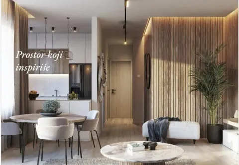 Living room with dining area and kitchen in a modern interior. - image 5