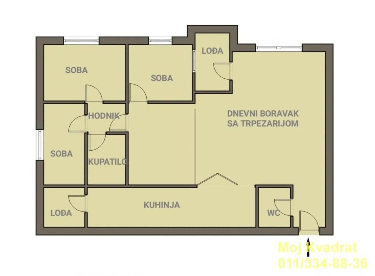 Osnova stana sa rasporedom prostorija.
