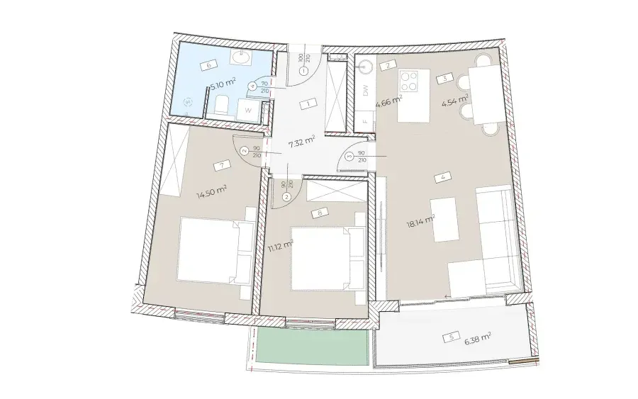 Sale, two bedroom apartment, 71m², Bečići, Budva