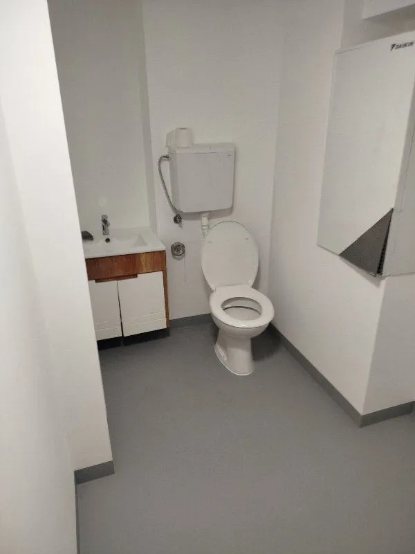 Small bathroom with toilet and washbasin.