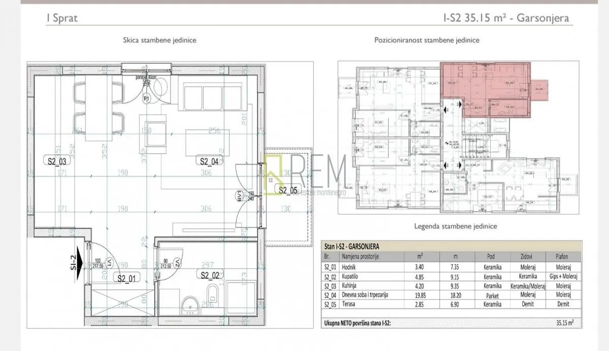 Prodaja, garsonjera, 34m², Tološi, Podgorica