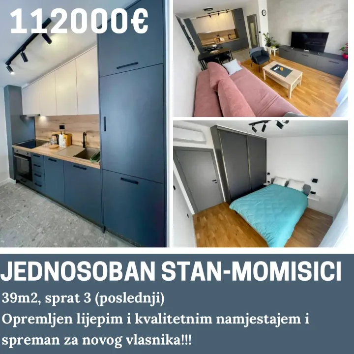 Prodaja, jednosoban stan, 39m², Momišići, Podgorica