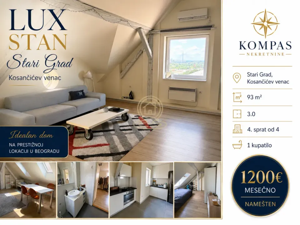 Izdavanje, trosoban stan, 93m², Stari Grad, Beograd
