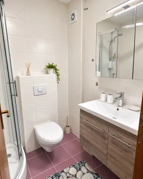 Moderno opremljeno kupatilo sa tuš kabinom i umivaonikom. - image 7