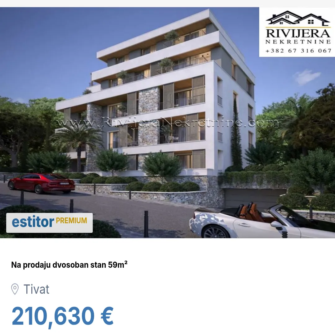 Prodaja, dvosoban stan, 59m², Tivat, Crna Gora