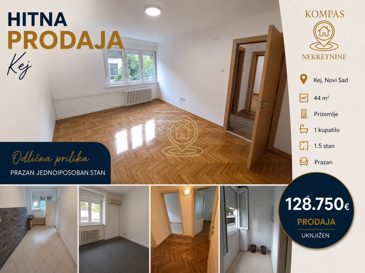 Prodaja, jednosoban stan, 44m², Kej, Novi Sad Sve Podlokacije
