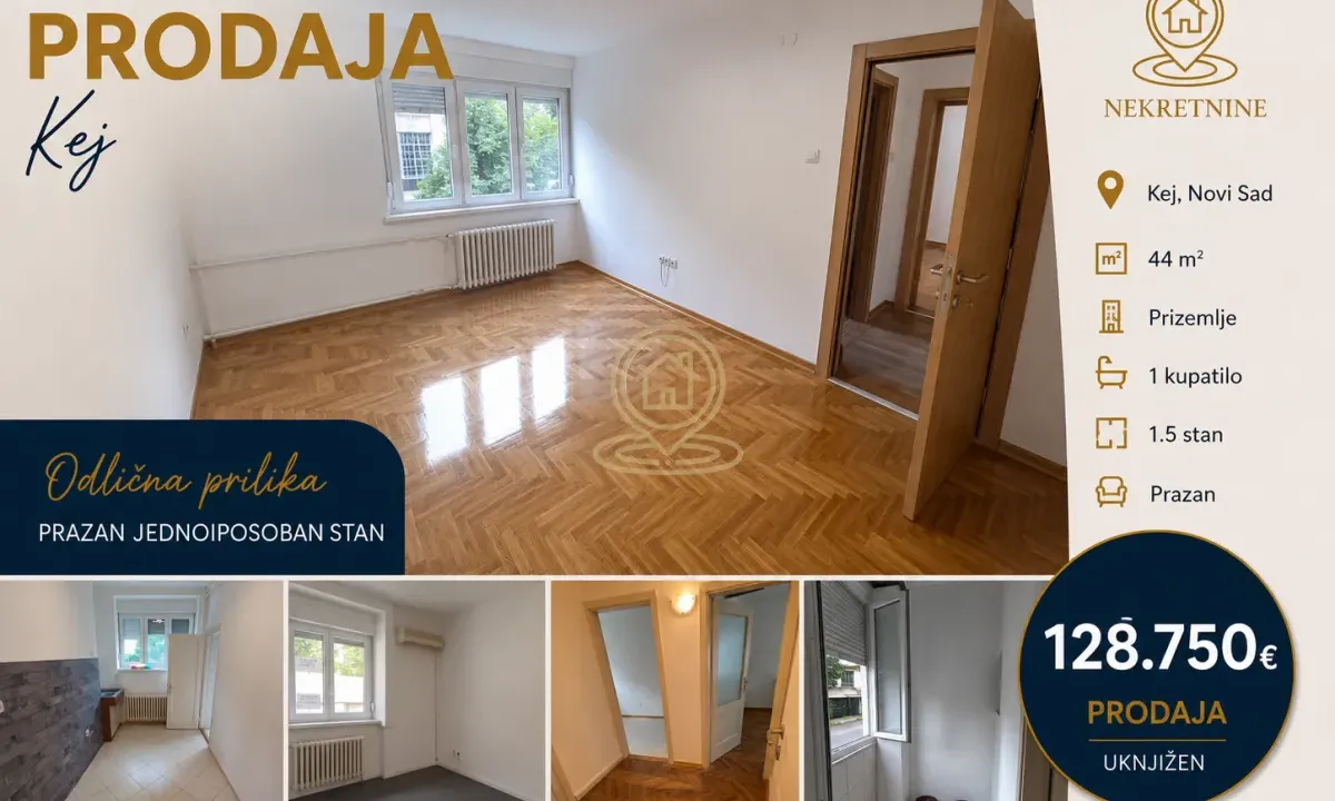 Sale, one bedroom apartment, 44m², Kej, Novi Sad Sve Podlokacije