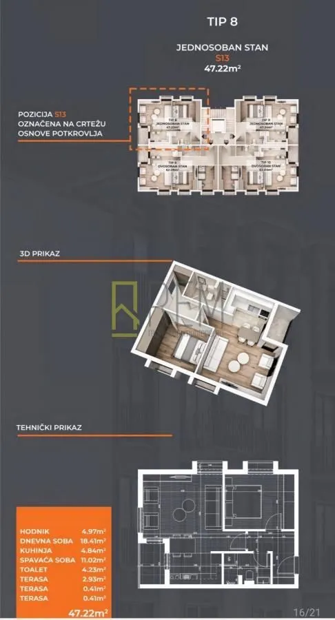 Prodaja, jednosoban stan, 46m², Stari Aerodrom, Podgorica