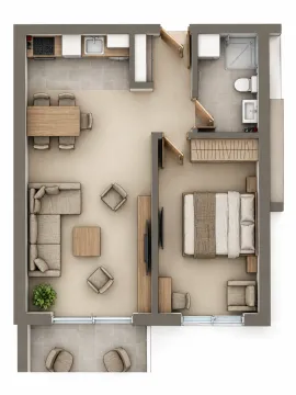 Three-dimensional floor plan of the apartment with furniture. - image 2