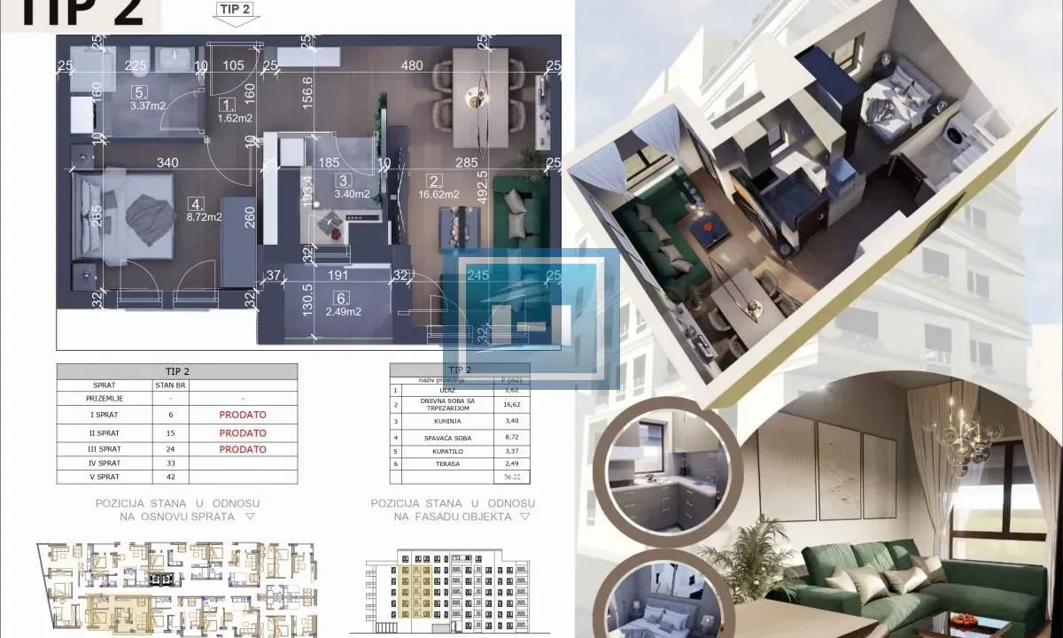 Prodaja, jednosoban stan, 36m², Centar, Ćuprija