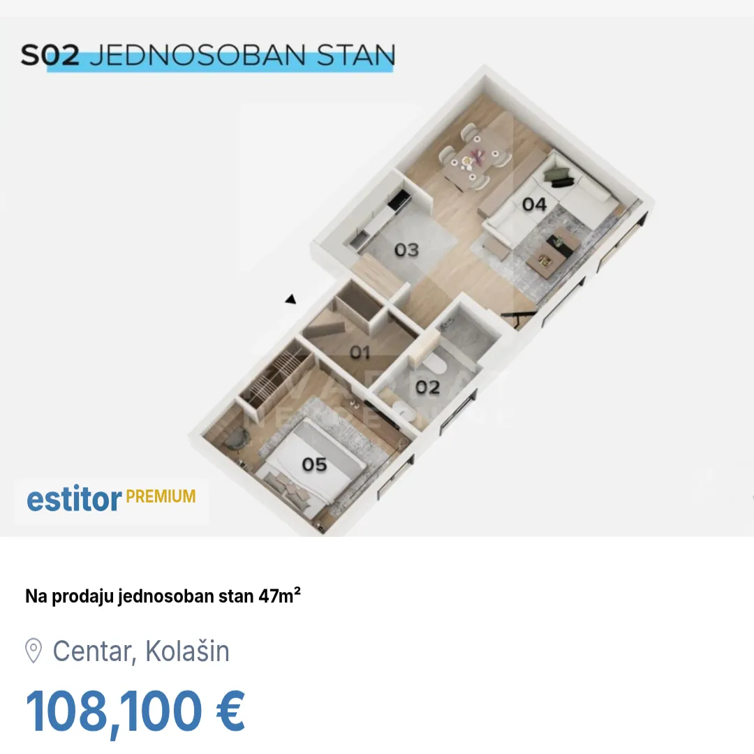 Prodaja, jednosoban stan, 47m², Centar, Kolašin