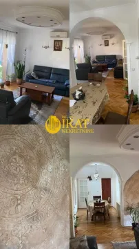 Pregled delova dnevne sobe i trpezarije sa parketom i ukrasnim plafonom. - image 6
