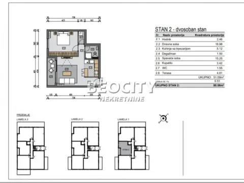 Two Bedroom Apartment for Sale, 51m2, Cara Dušana, Novi Sad, Novi Sad