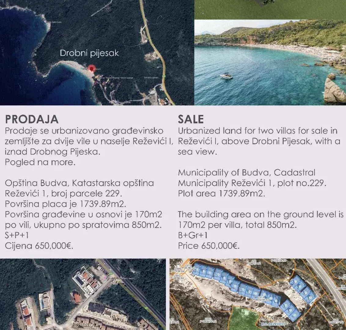 Prodaja, plac, 1739m², Reževići, Budva