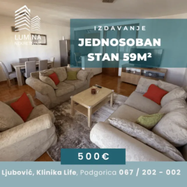 Izdavanje, jednosoban stan, 59m², Ljubović, Podgorica