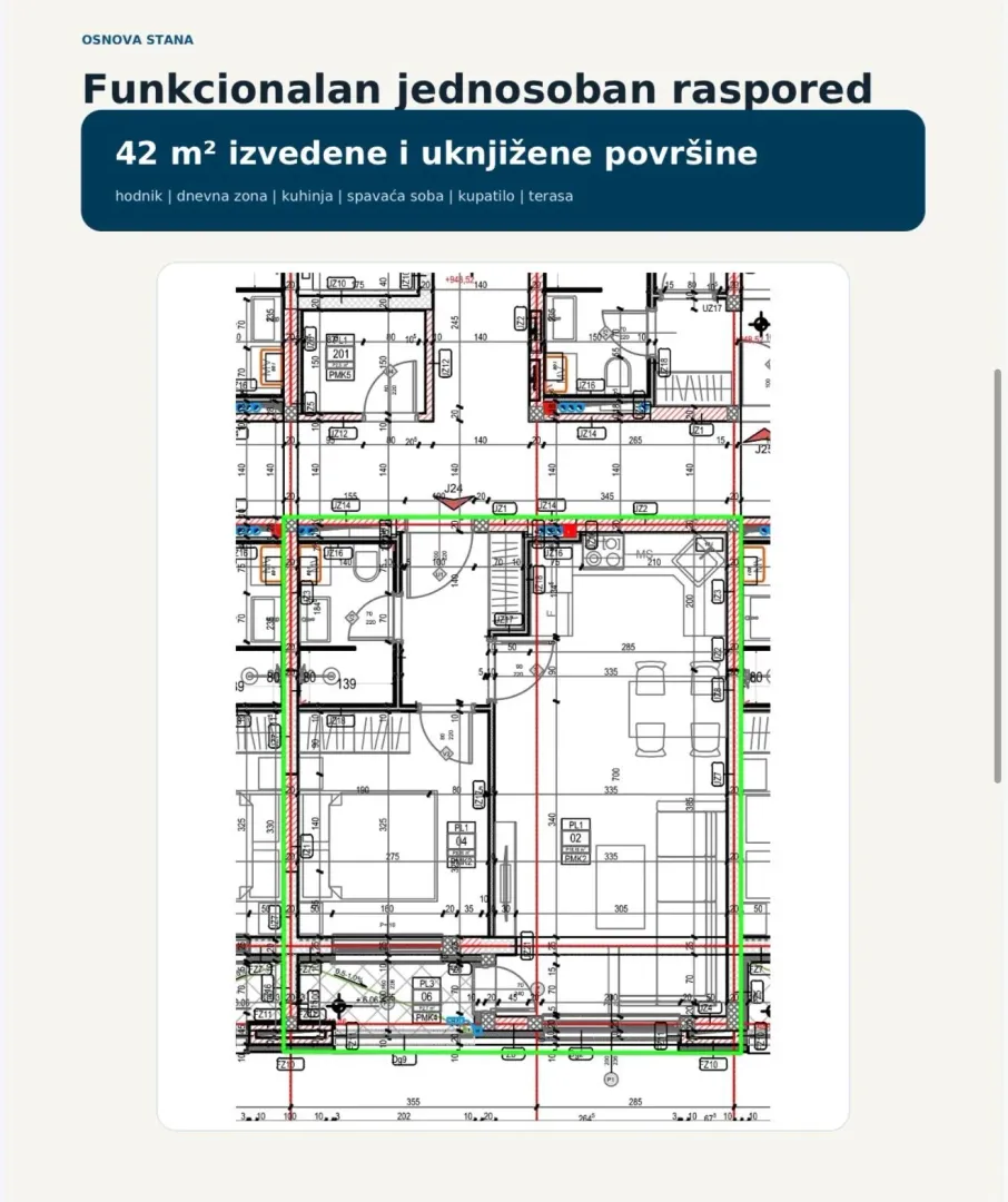 Osnova stana sa prikazanim rasporedom prostorija.