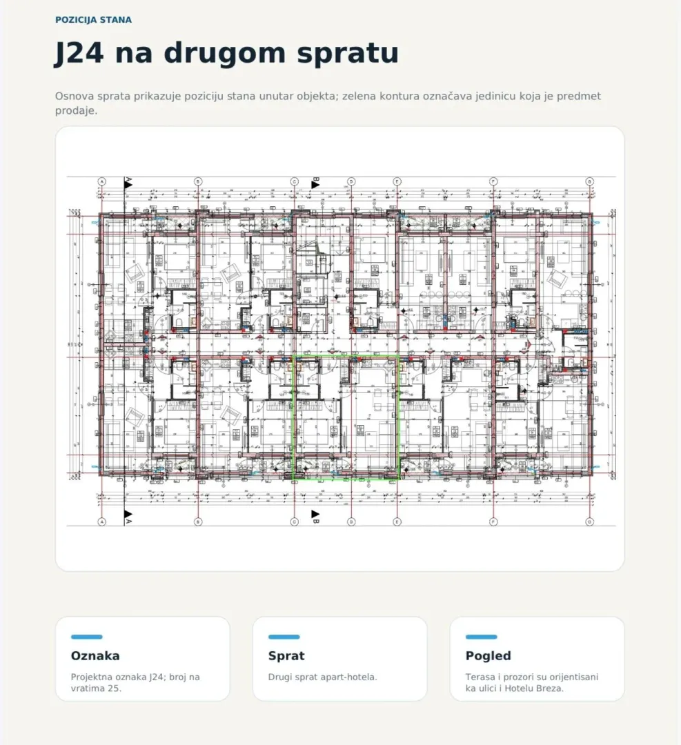 Osnova sprata sa označenom pozicijom stana.