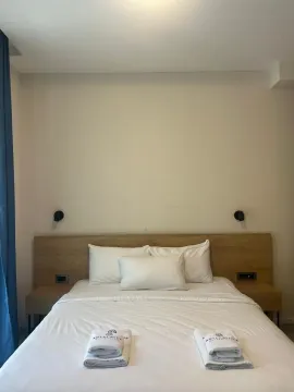 Uređena spavaća soba sa bračnim krevetom i drvenim uzglavljem. - image 7