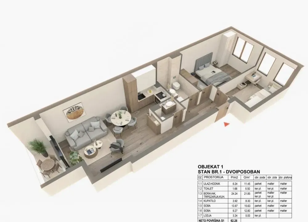 Sale, two bedroom apartment, 62m², Zemun Gornji Grad, Zemun Sve Podlokacije