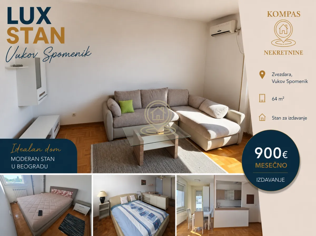 Rent, three bedroom apartment, 64m², Vukov Spomenik, Zvezdara Sve Podlokacije