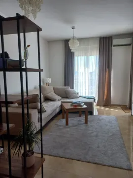 Svijetao dnevni boravak sa ugaonom garniturom, tepihom i policom. - image 4