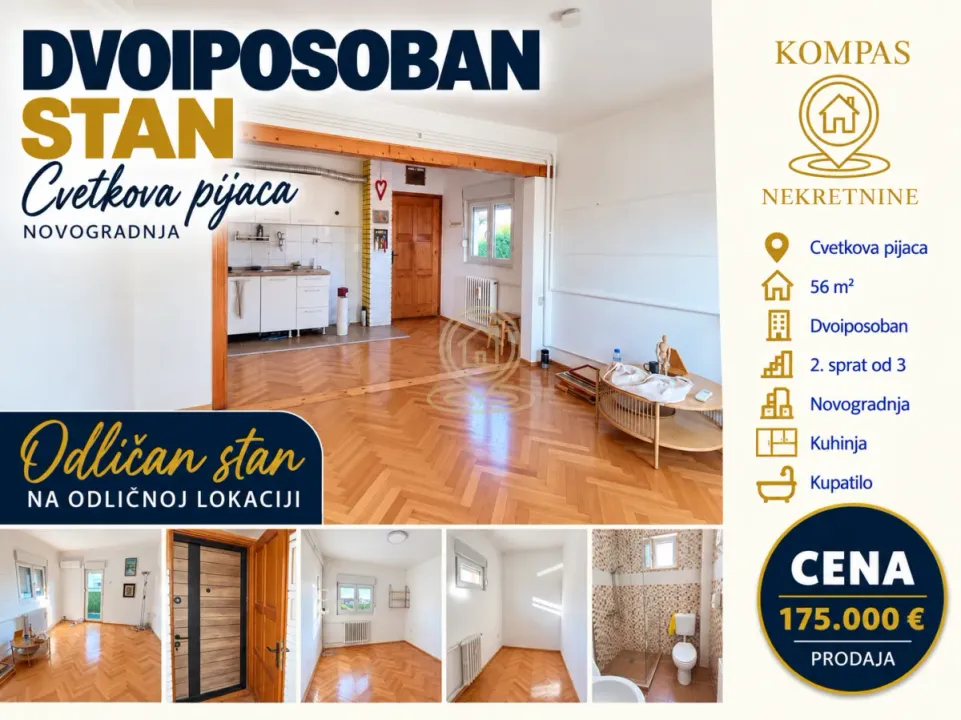 Sale, two bedroom apartment, 56m², Cvetkova Pijaca, Zvezdara Sve Podlokacije