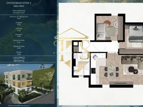 Prodaja, dvosoban stan, 60m², Kava, Tivat - image 3