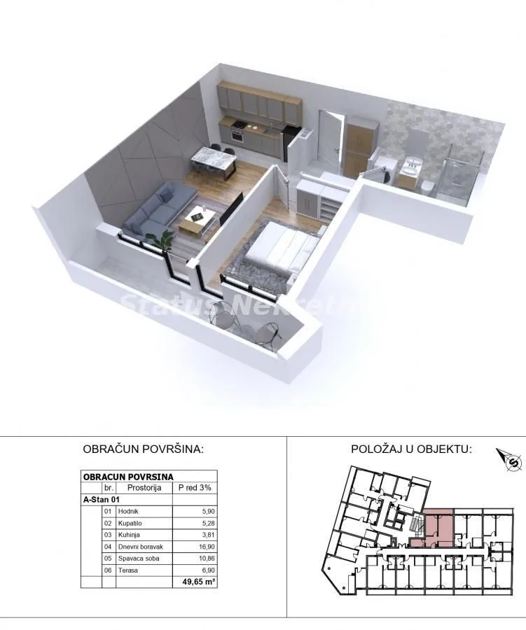 Sale, two bedroom apartment, 50m², Sajmište, Novi Sad