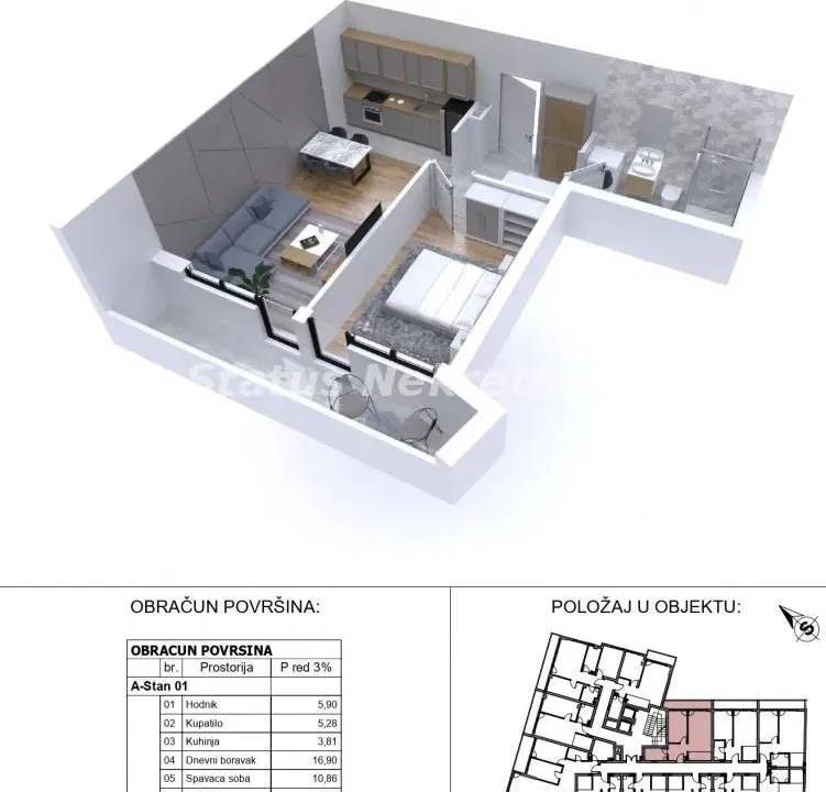 Sale, two bedroom apartment, 50m², Sajmište, Novi Sad