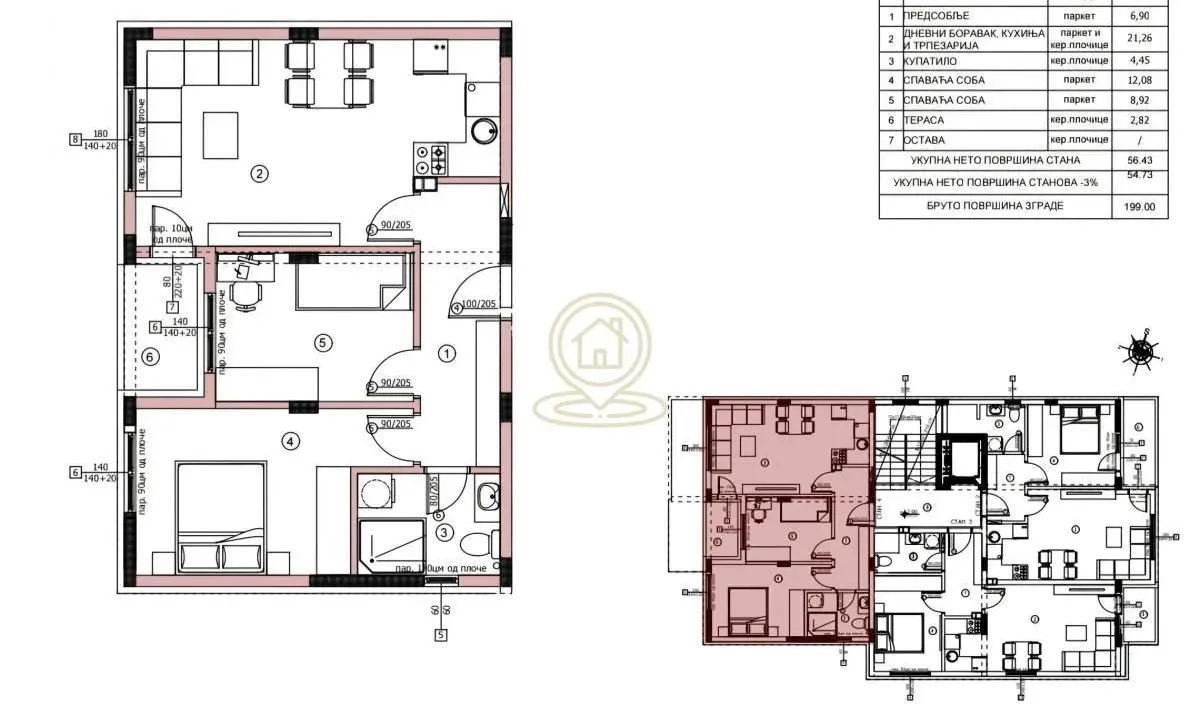 Prodaja, dvosoban stan, 56m², Pantelej, Niš