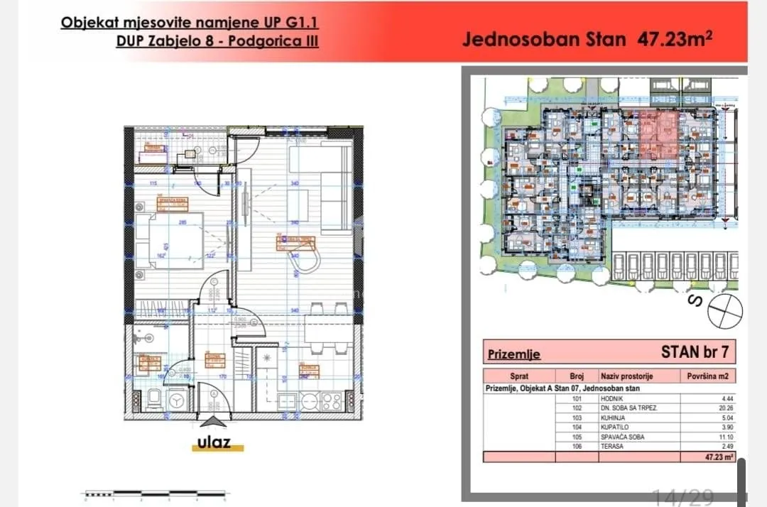 Prodaja, jednosoban stan, 49m², Zabjelo, Podgorica