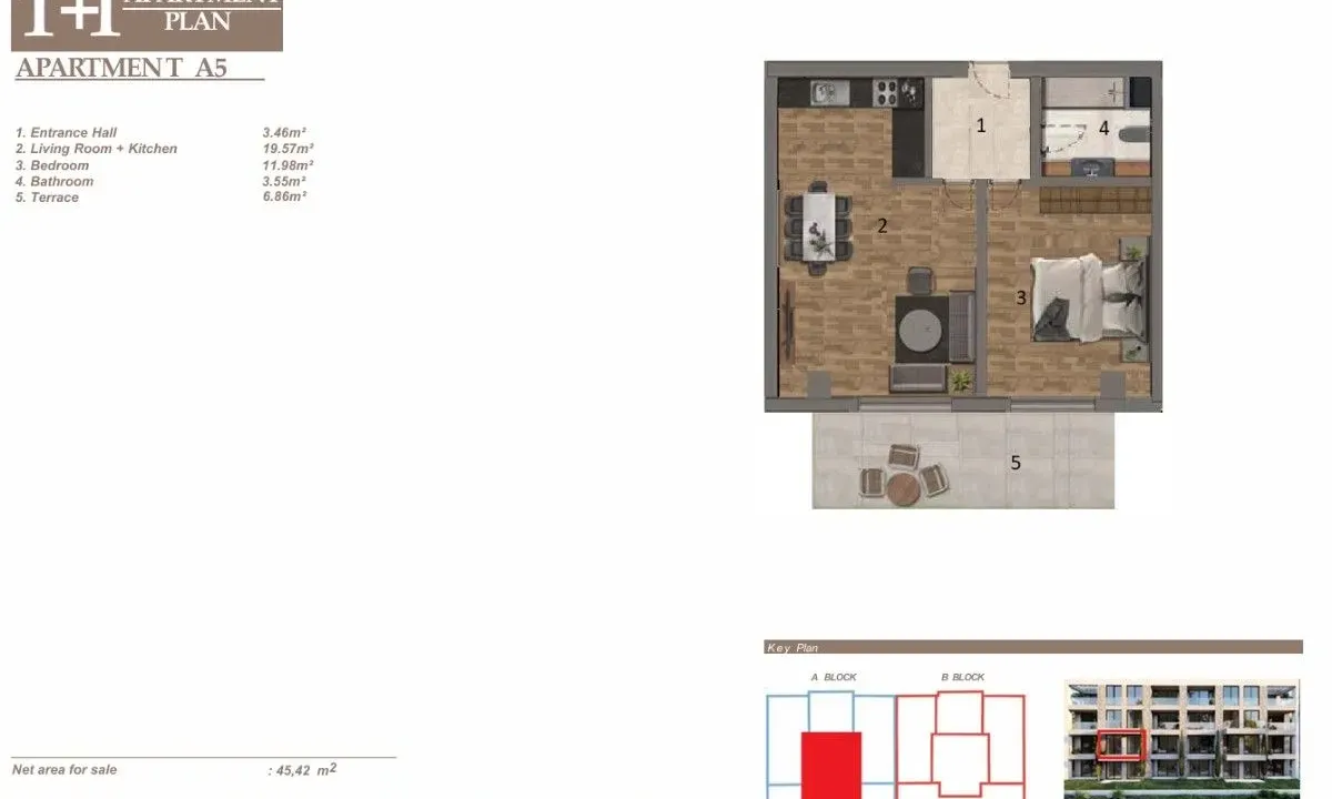 Sale, one bedroom apartment, 45m², Baošići, Herceg Novi