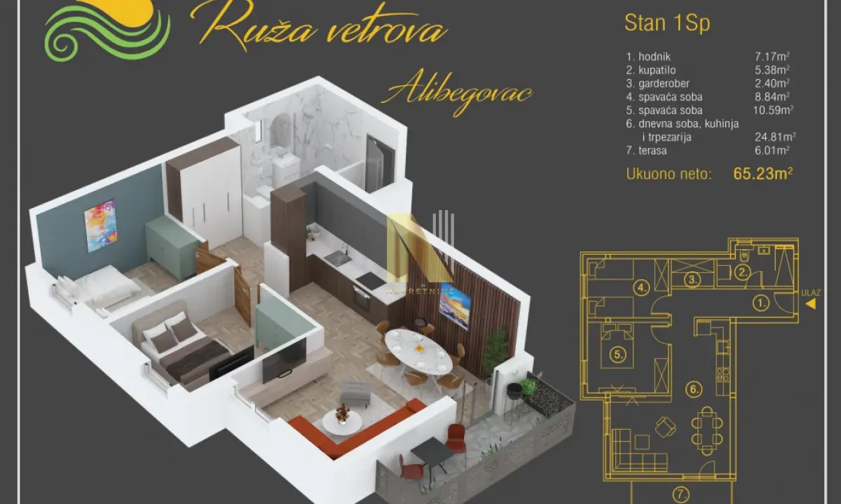 Prodaja, trosoban stan, 65m², Alibegovac, Petrovaradin