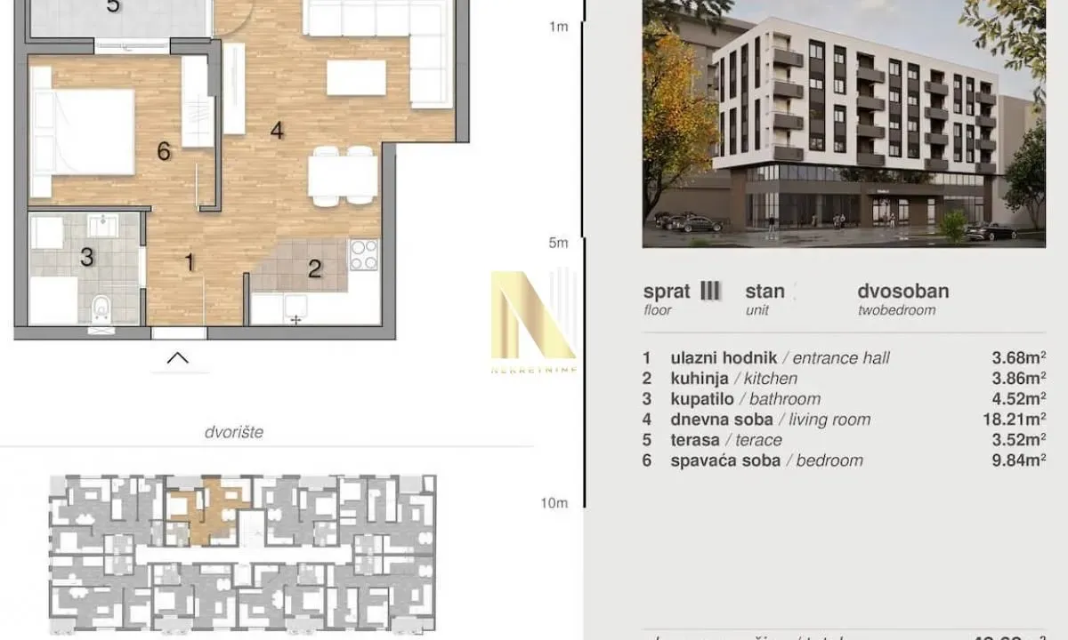 Sale, two bedroom apartment, 43m², Telep, Novi Sad Sve Podlokacije