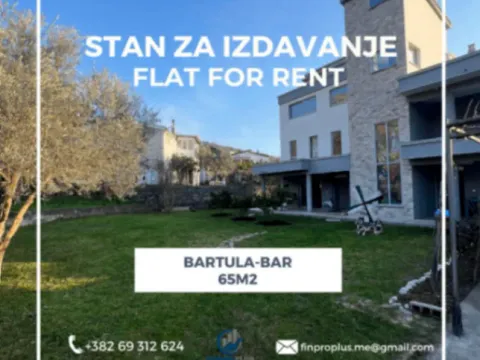 Izdavanje, dvosoban stan, 65m2, Bartula, Bar