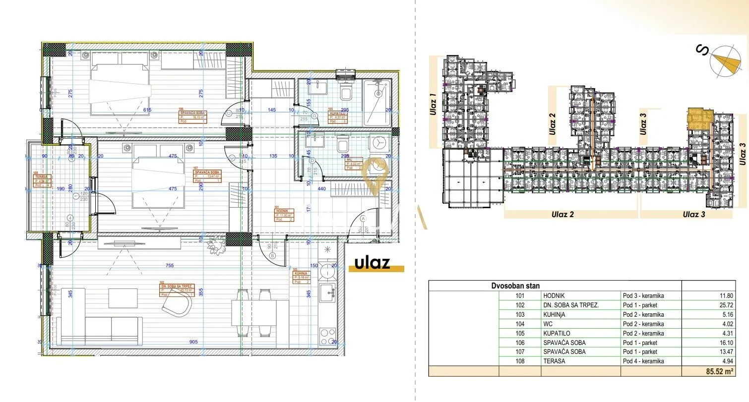 Prodaja, dvosoban stan, 86m², Zabjelo, Podgorica