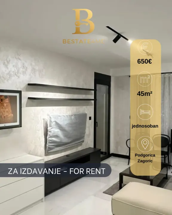 Rent, one bedroom apartment, 45m², Zagorič, Podgorica
