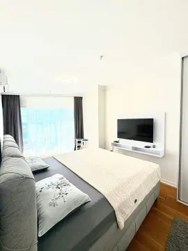 Spacious bedroom with a double bed, TV, and access to the terrace. - image 8