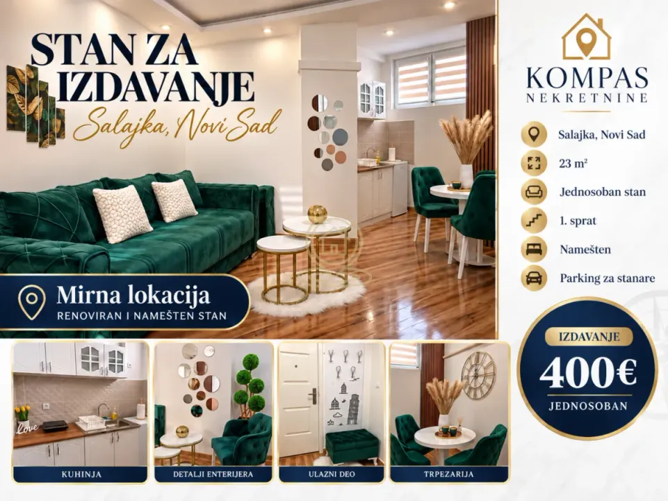 Rent, one bedroom apartment, 23m², Salajka, Novi Sad Sve Podlokacije