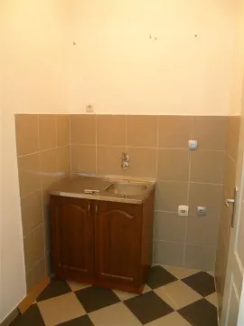 A small kitchen corner with a sink and wooden cabinet. - image 6