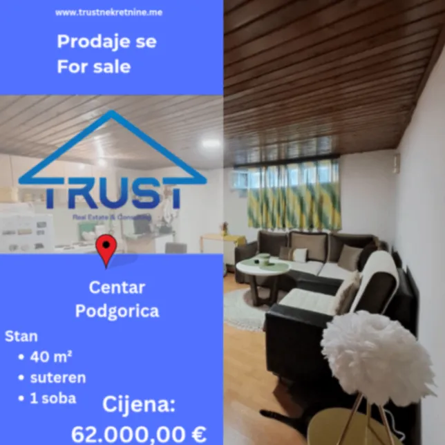 Prodaja, jednosoban stan, 40m2, Centar, Podgorica
